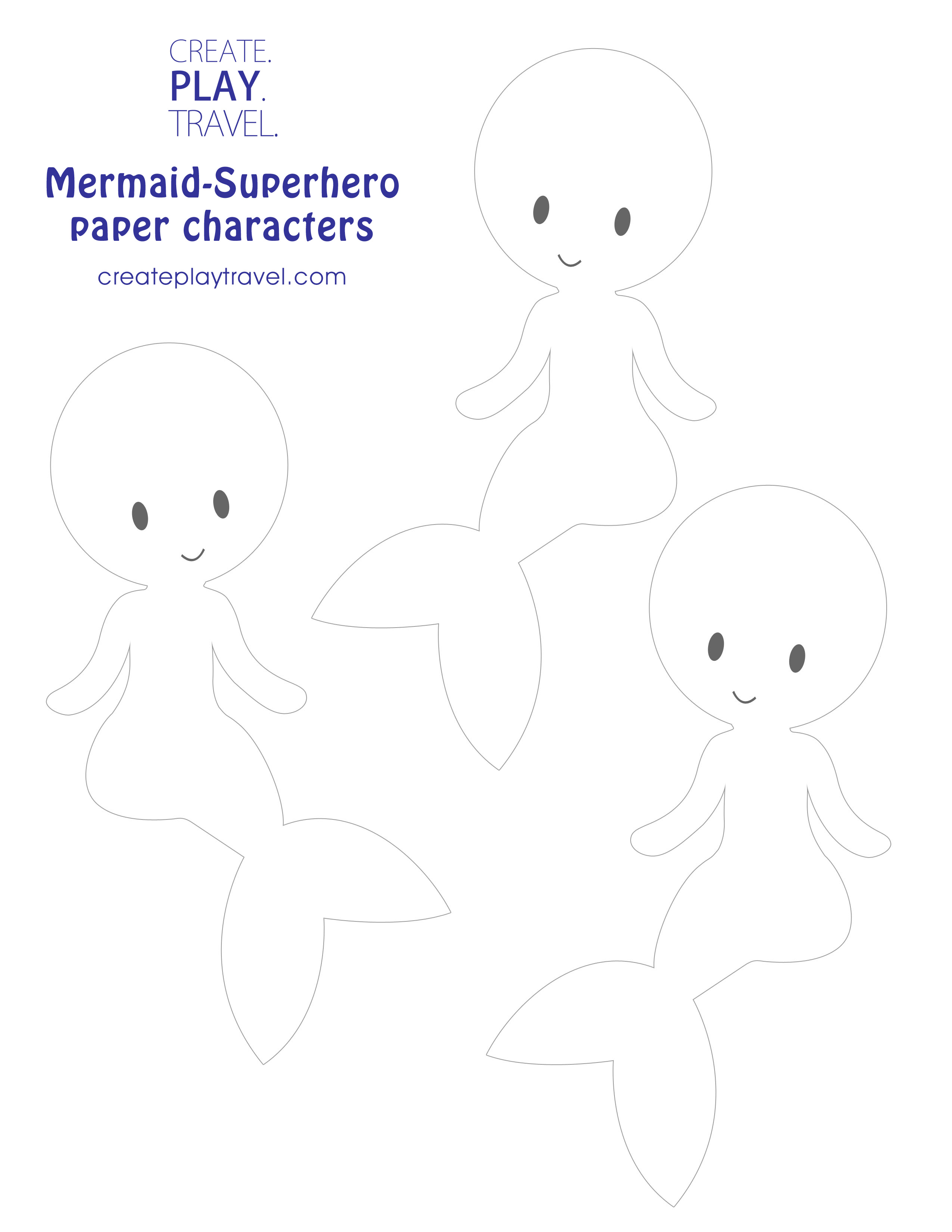 Superhero-Mermaid paper character printable template
