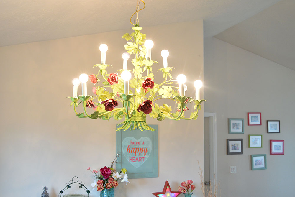 spray painted chandelier project