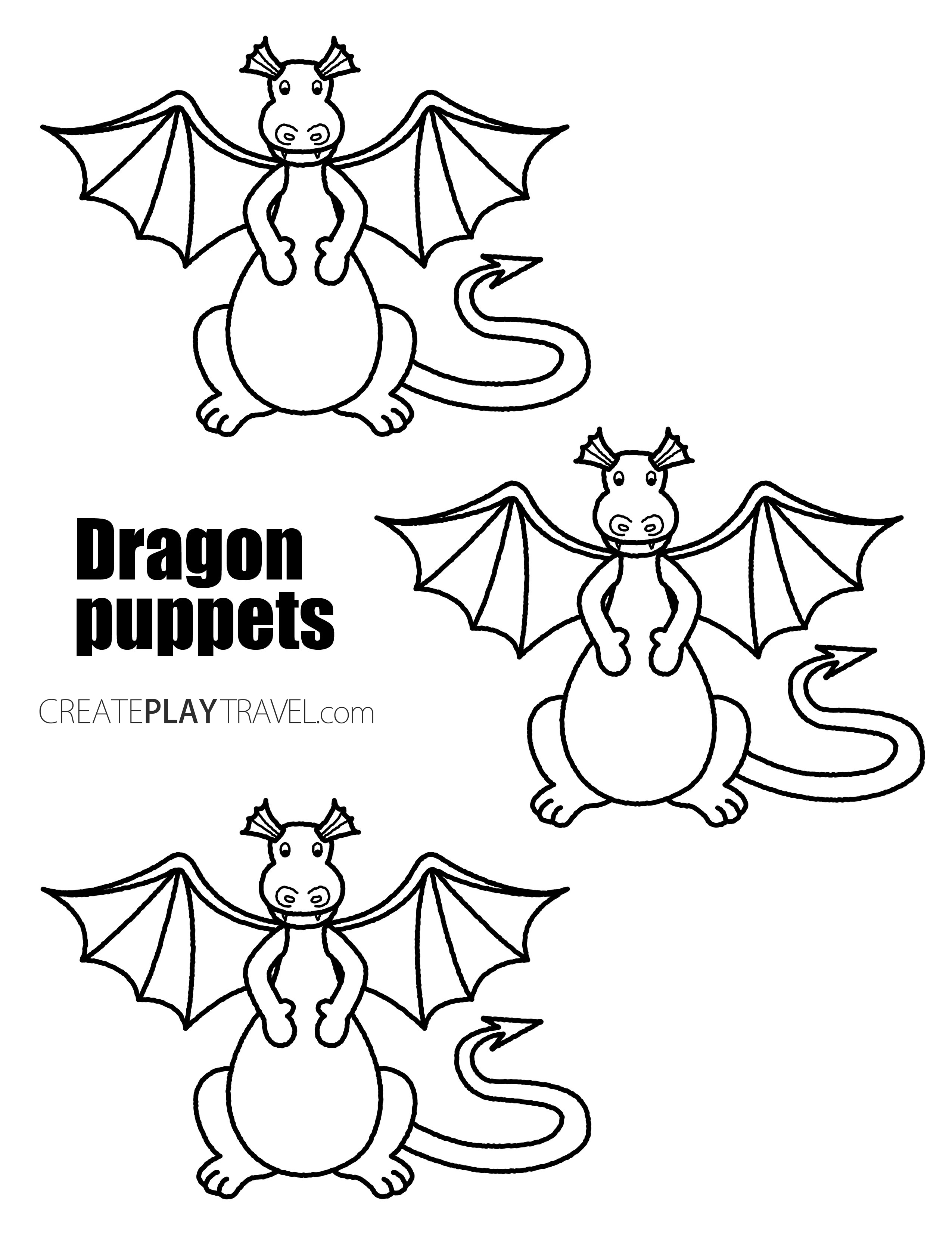 Cute Dragon Paper Puppets Kids' Activity paper template