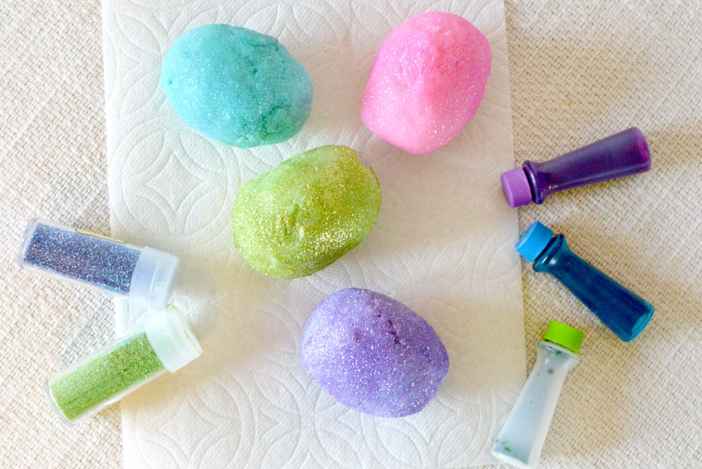 DIY glitter playdough eggs kids activity