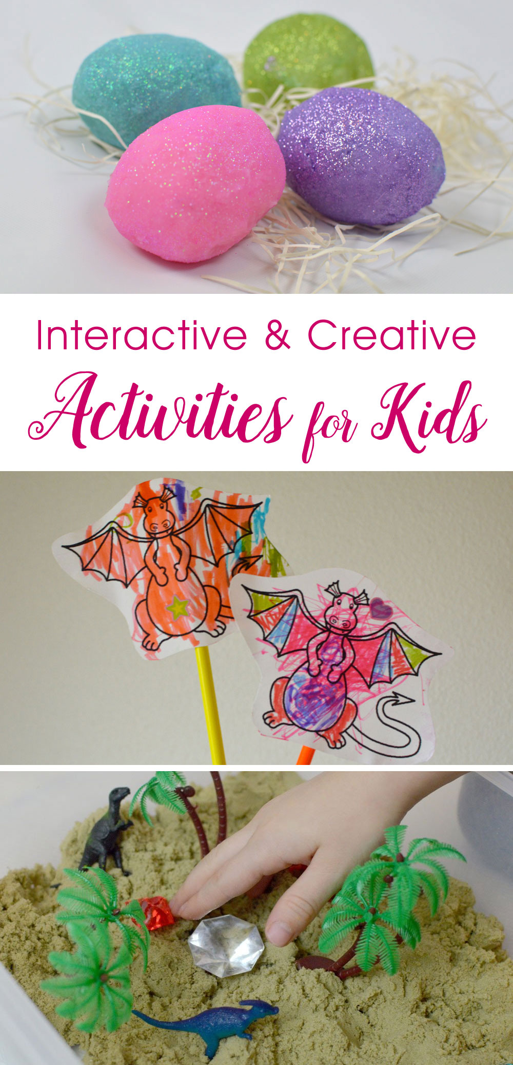 Sensory sparkle playdough, DIY character puppets, and discovery boxes