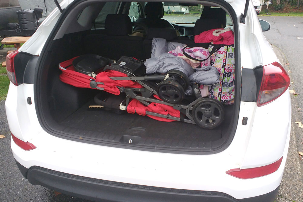 Joovy compact stroller easily fits in a car's trunk
