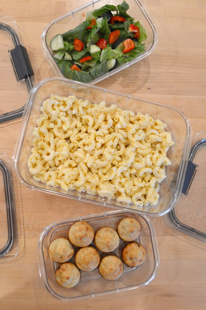 Homemade macaroni and cheese and Rubermaid BRILLIANCE food storage containers