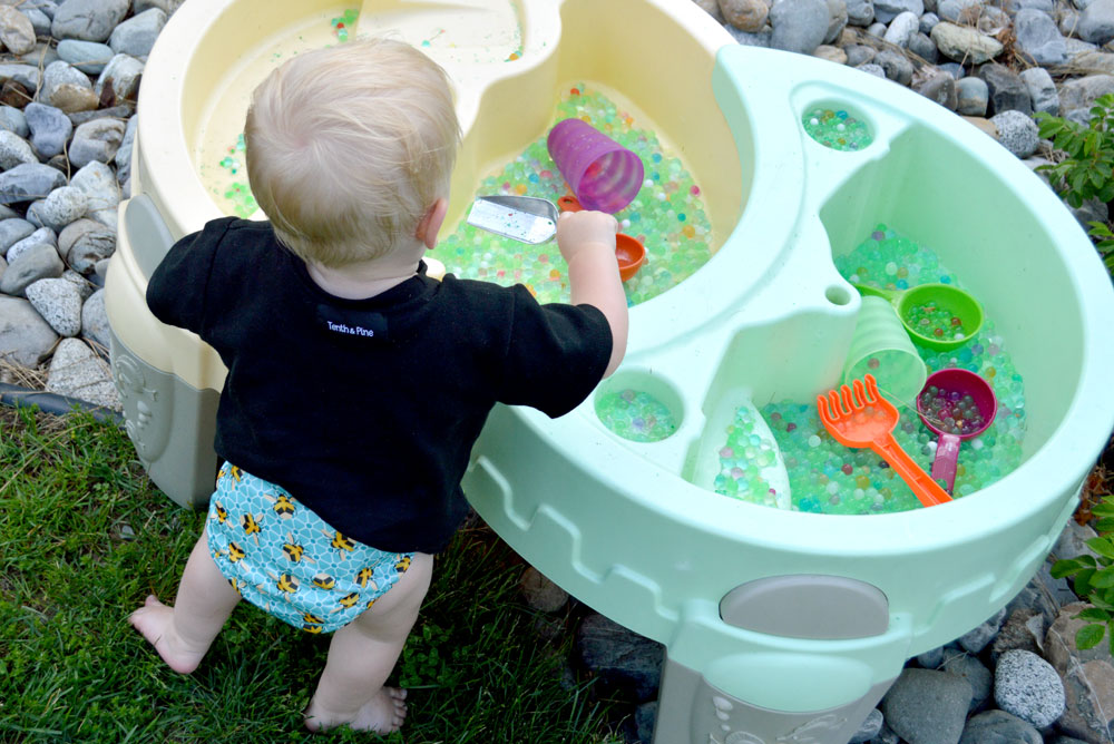 Backyard water table with water beads