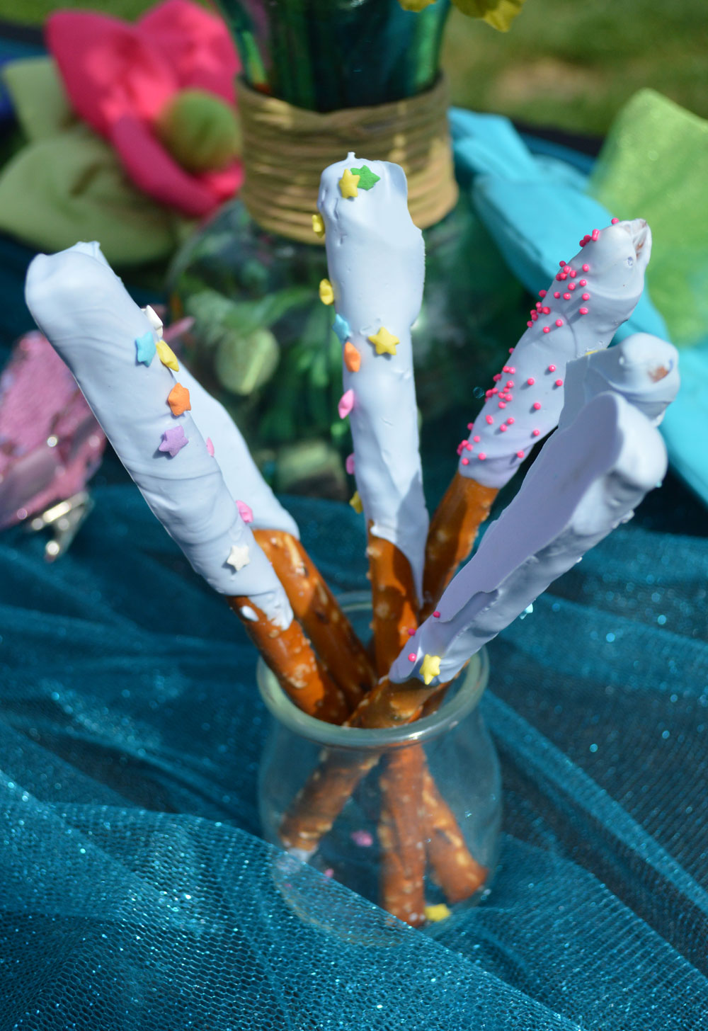 Chocolate dipped pretzels party favors