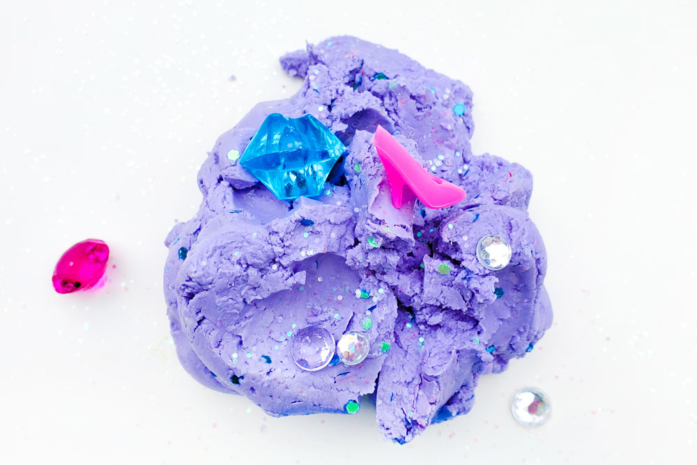 DIY purple glitter cloud dough kids activity