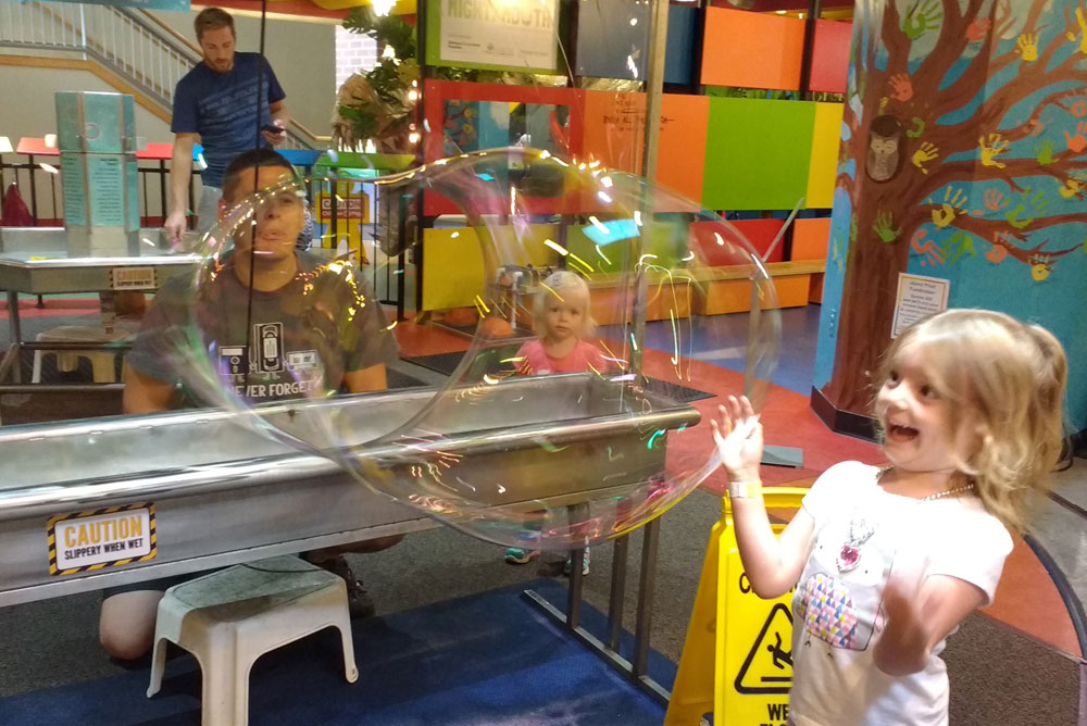 Mobius Spokane Children's Museum bubbleology huge bubble maker for kids - Mommy Scene