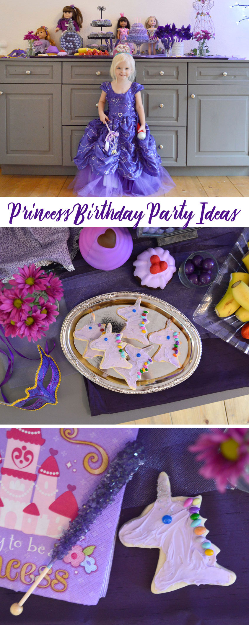 Princess Birthday Party ideas purple unicorn cookies