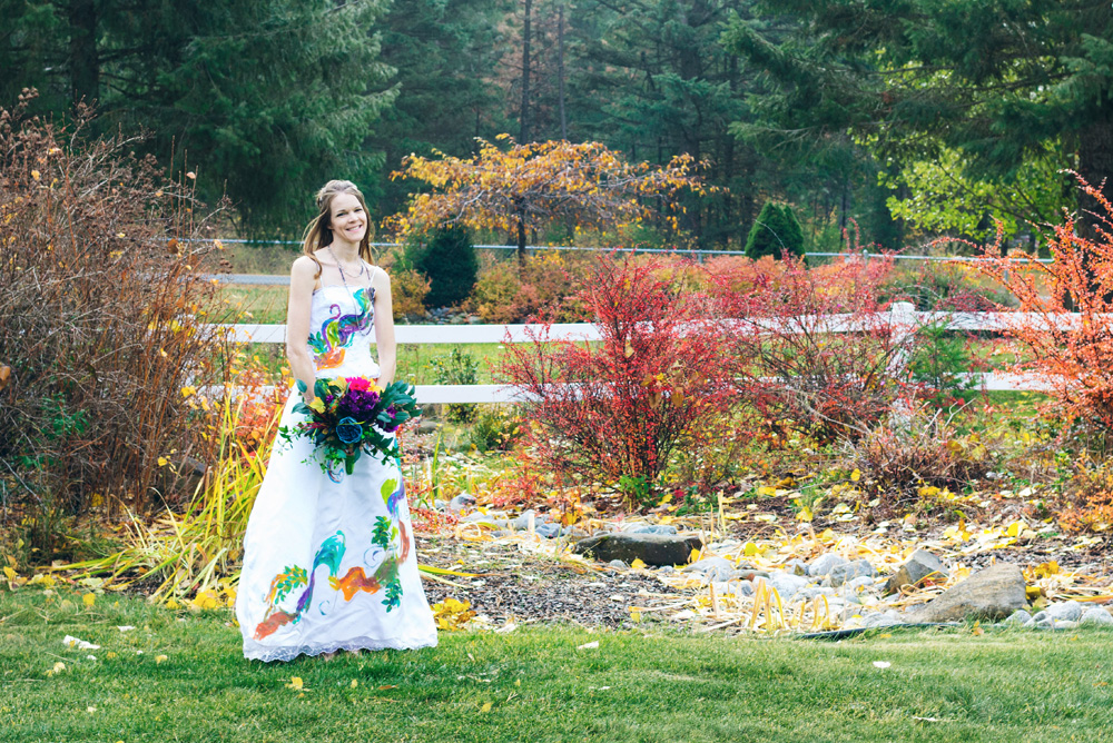 Colorful fall Trash the Dress photos with paint