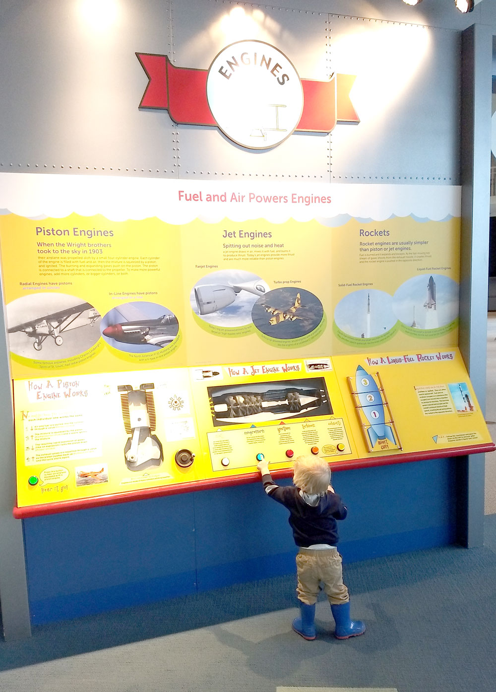 Seattle Museum of Flight kids Flight Zone engine exhibit - Pacific Northwest family trip