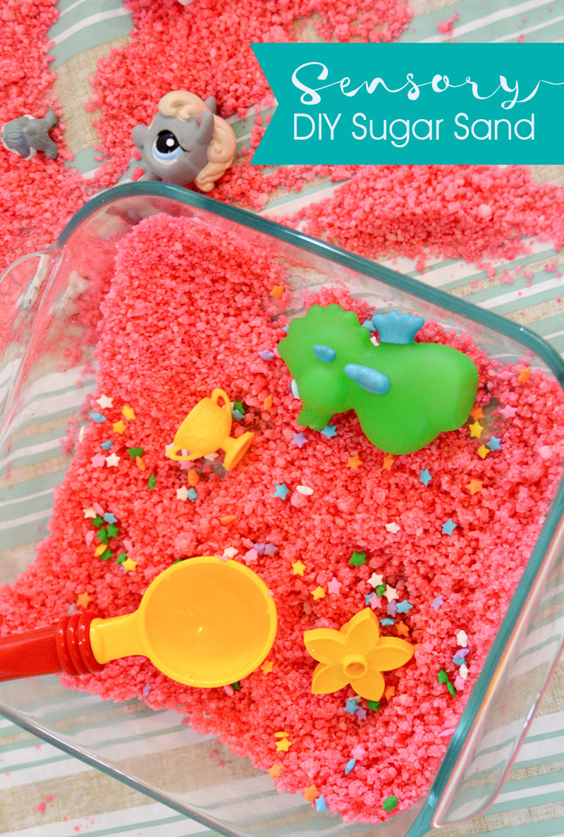 Homemade strawberry scented sugar sand sensory activity for kids