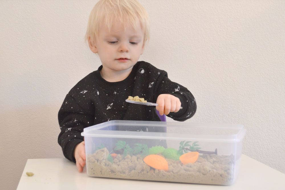 Dinosaur sensory bin discovery box for kids - Mommy Scene
