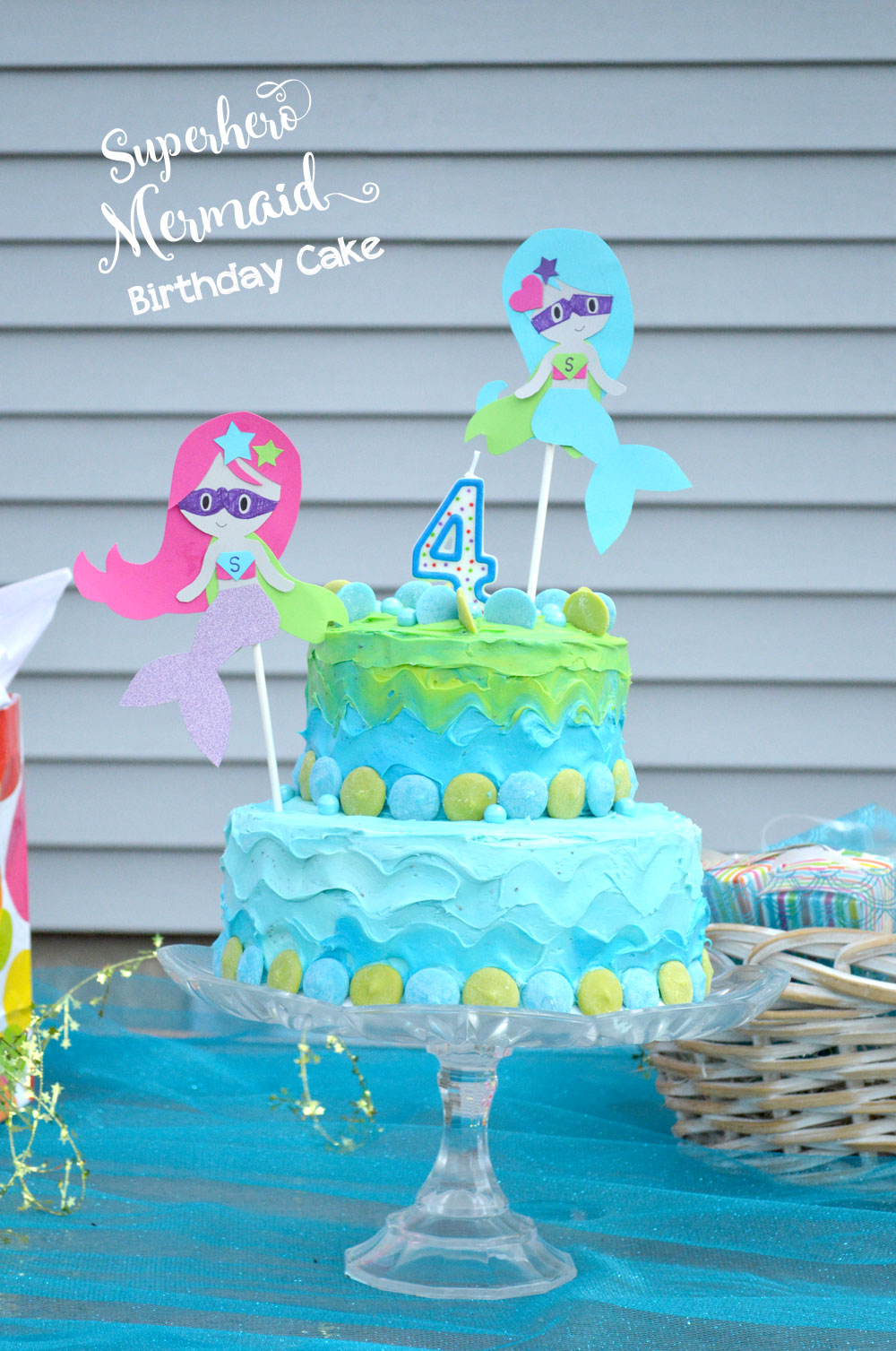 Tiered birthday cake for kids mermaid party