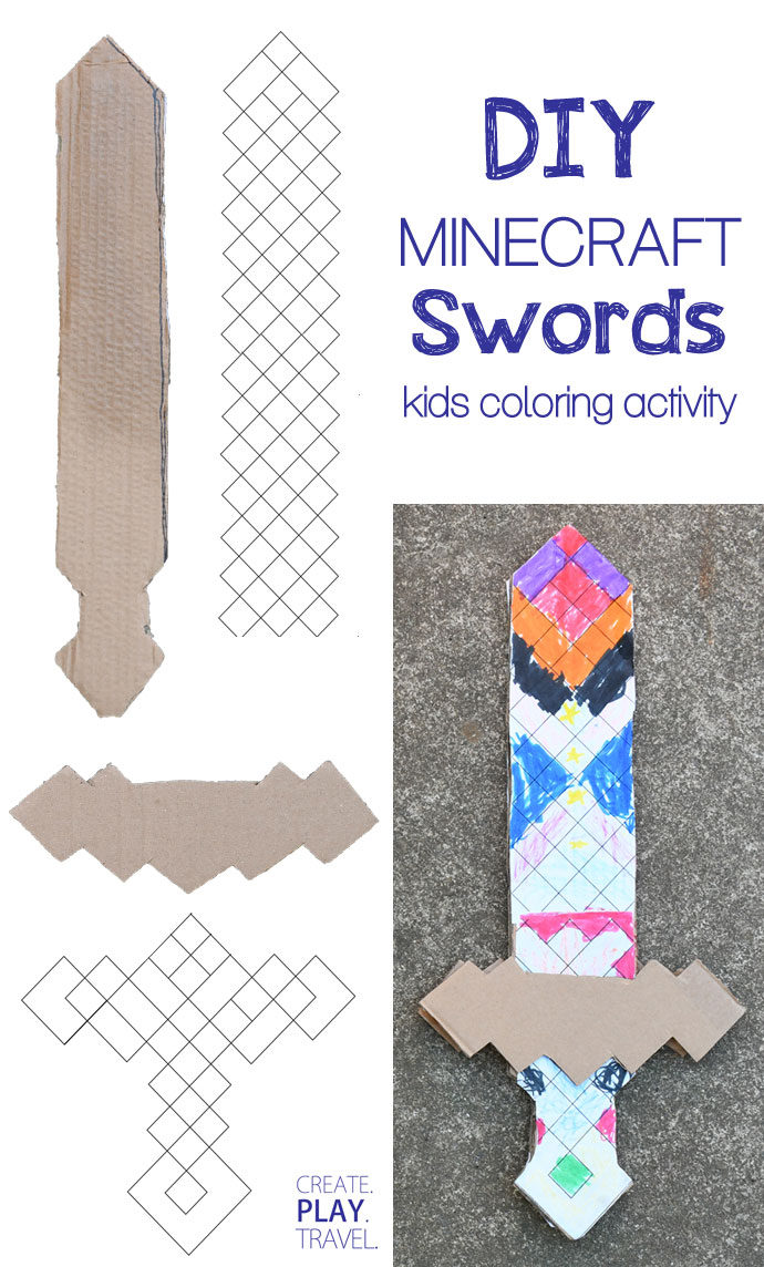 Kids minecraft party ideas diy swords coloring activity