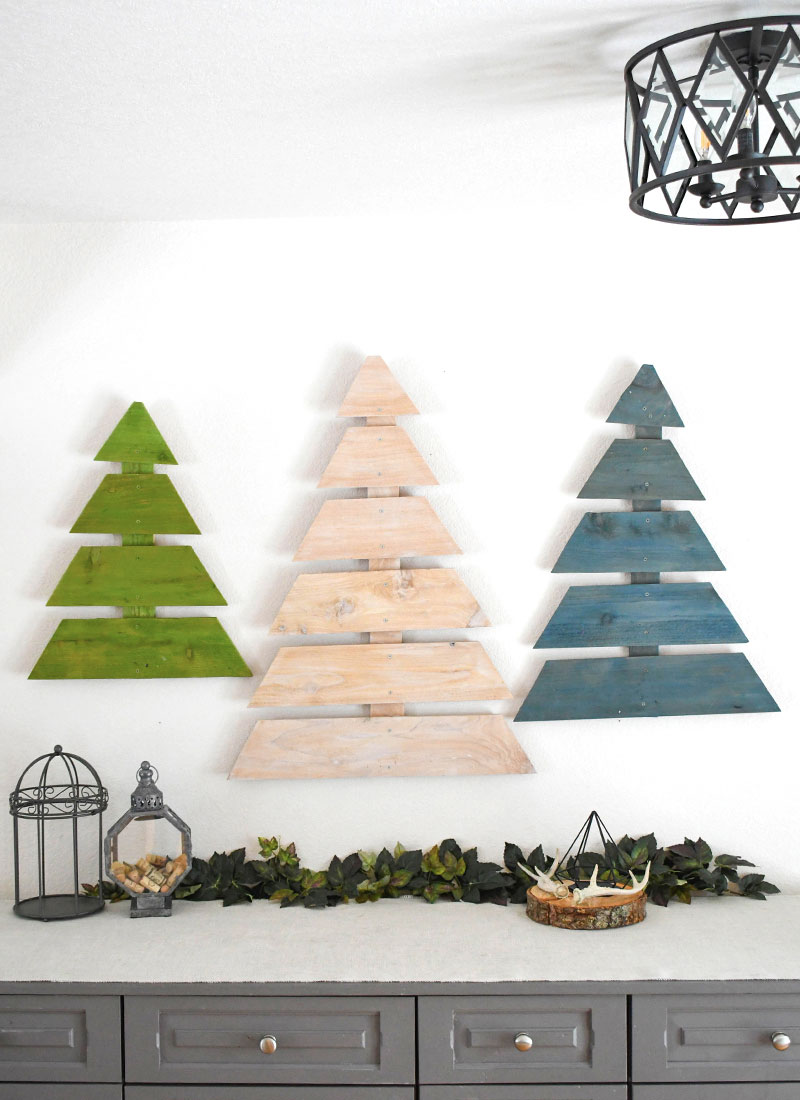 DIY wood trees made from fence boards