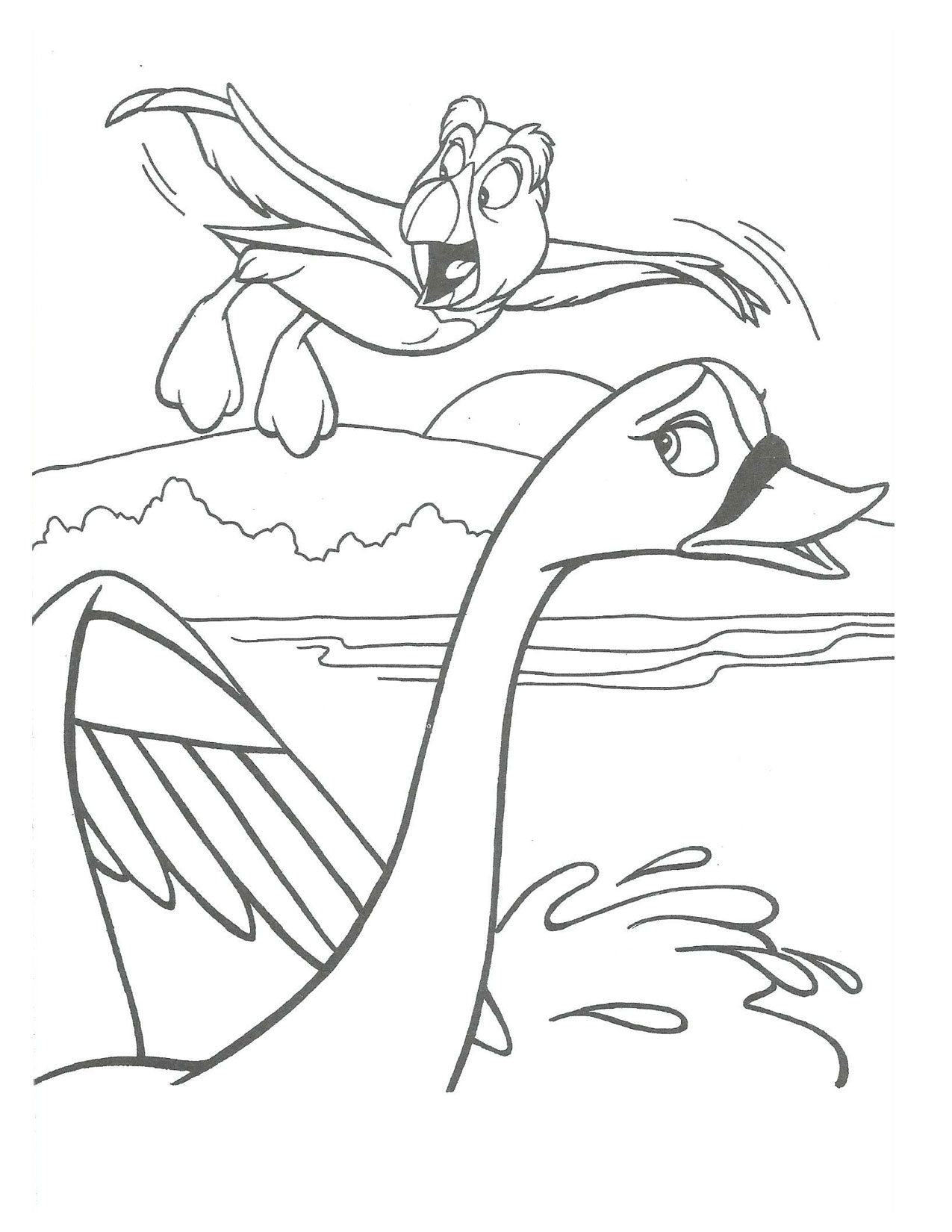 Swan Princess Odette and puffin coloring page