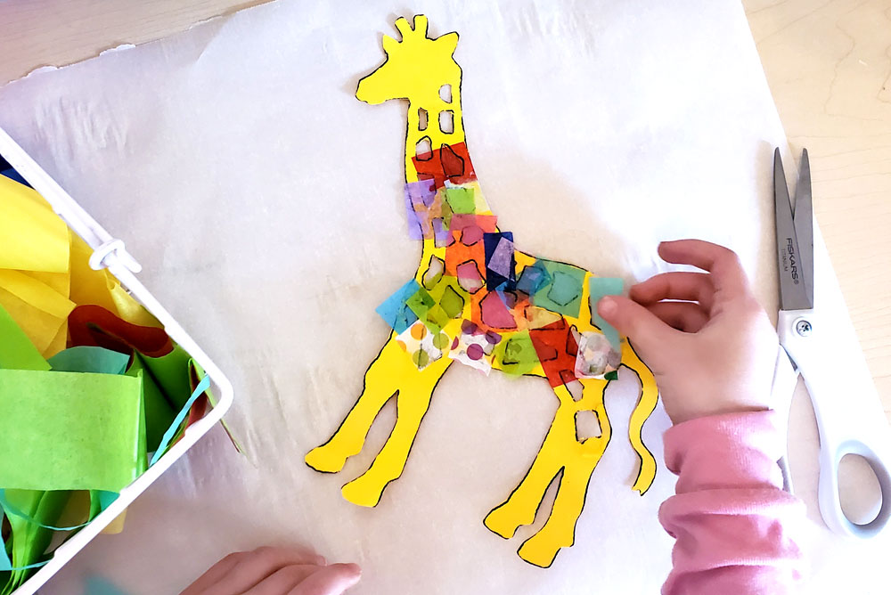 Colorful tissue paper animal sun catchers craft ideas for kids