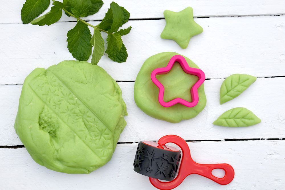 Homemade mint playdough creative activity for kids