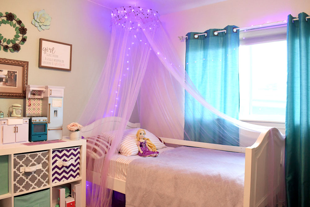 Bed canopy with fairy lights bedroom decor gift ideas for girls