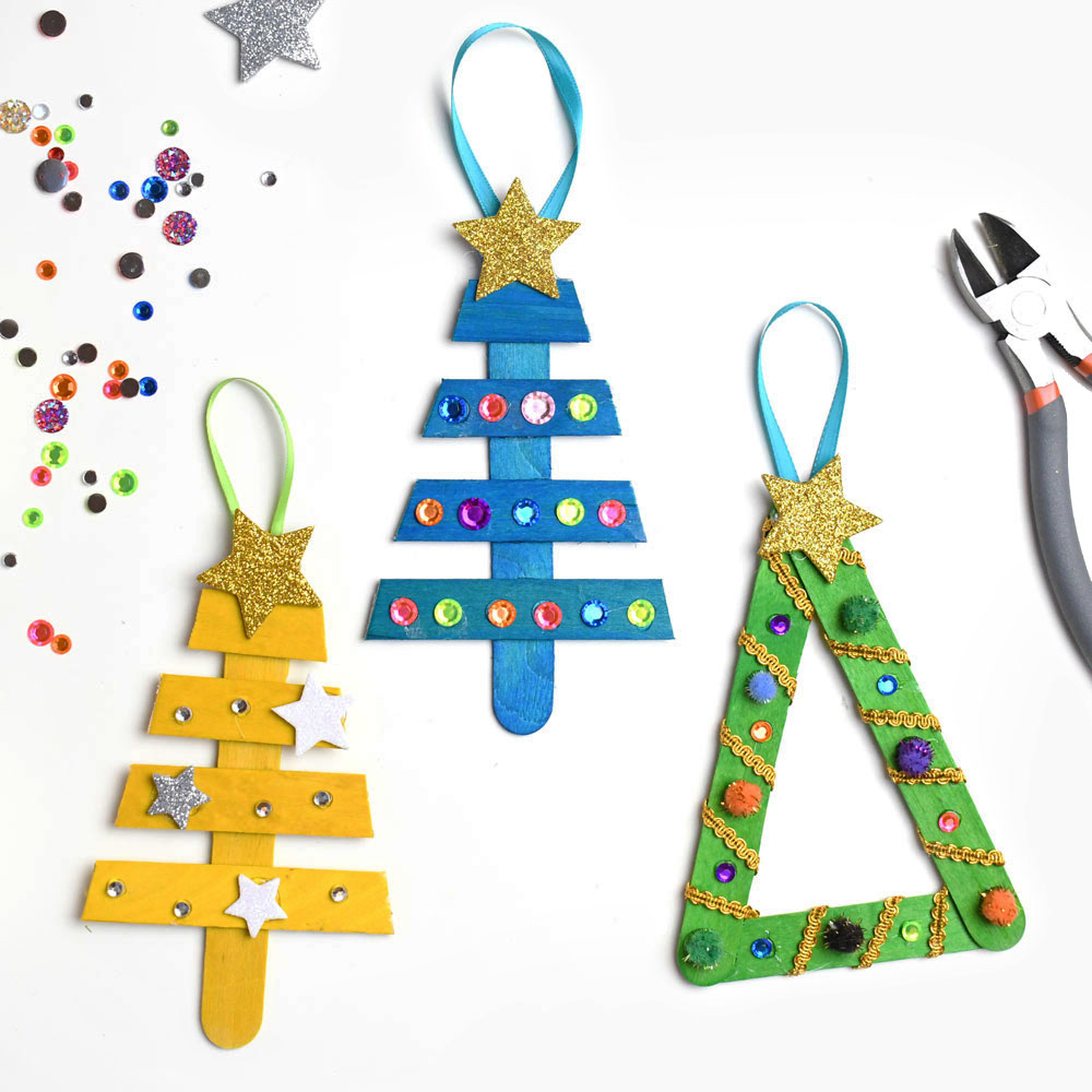 Popsicle Stick Christmas Tree Ornaments Kids Craft
