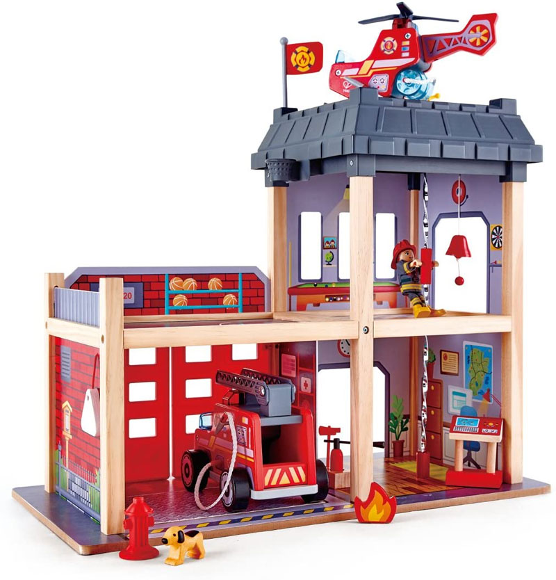 Hape Toys wooden fire station play set kids gift guide 2020