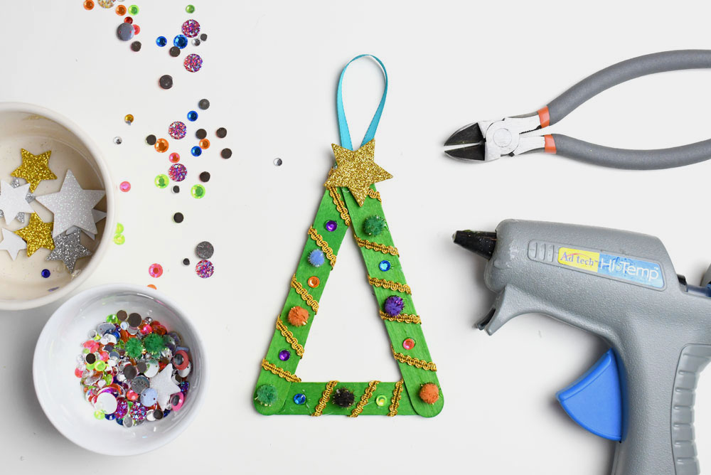 how to make DIY popsicle stick Christmas tree ornaments