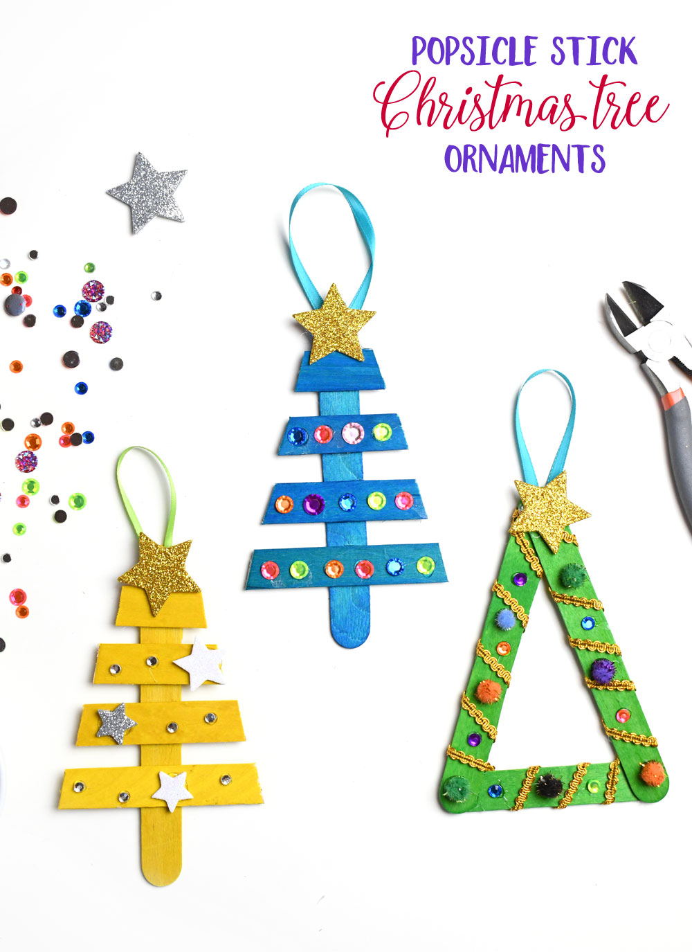 DIY popsicle stick Christmas tree ornaments kids craft