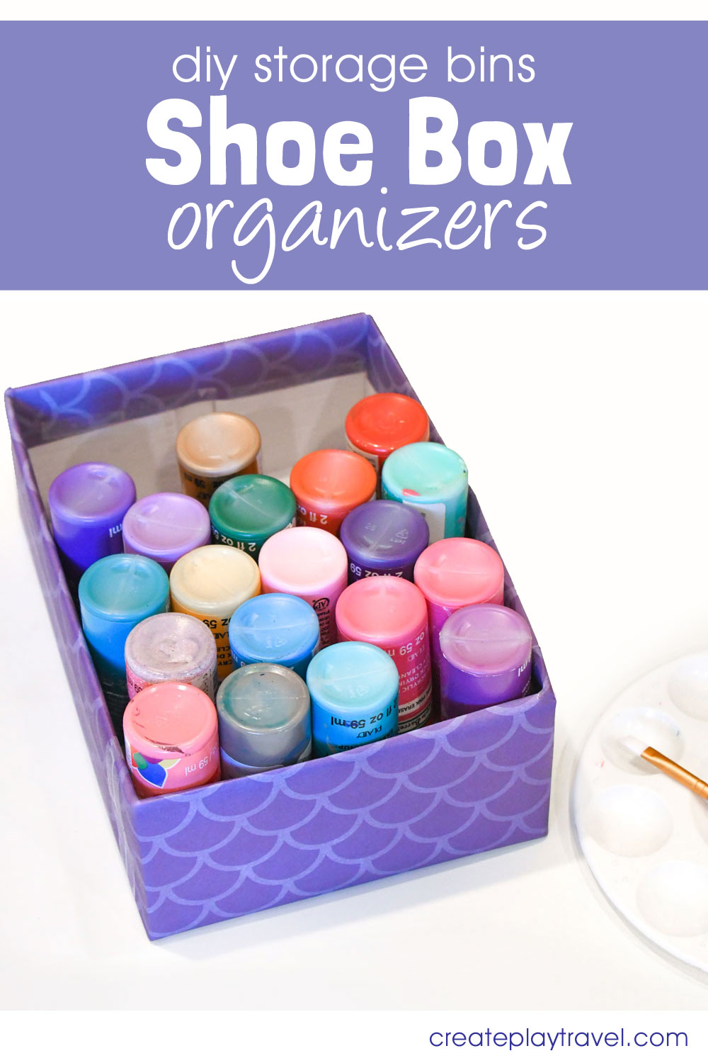 Use patterned paper to make recycled shoe box organizers