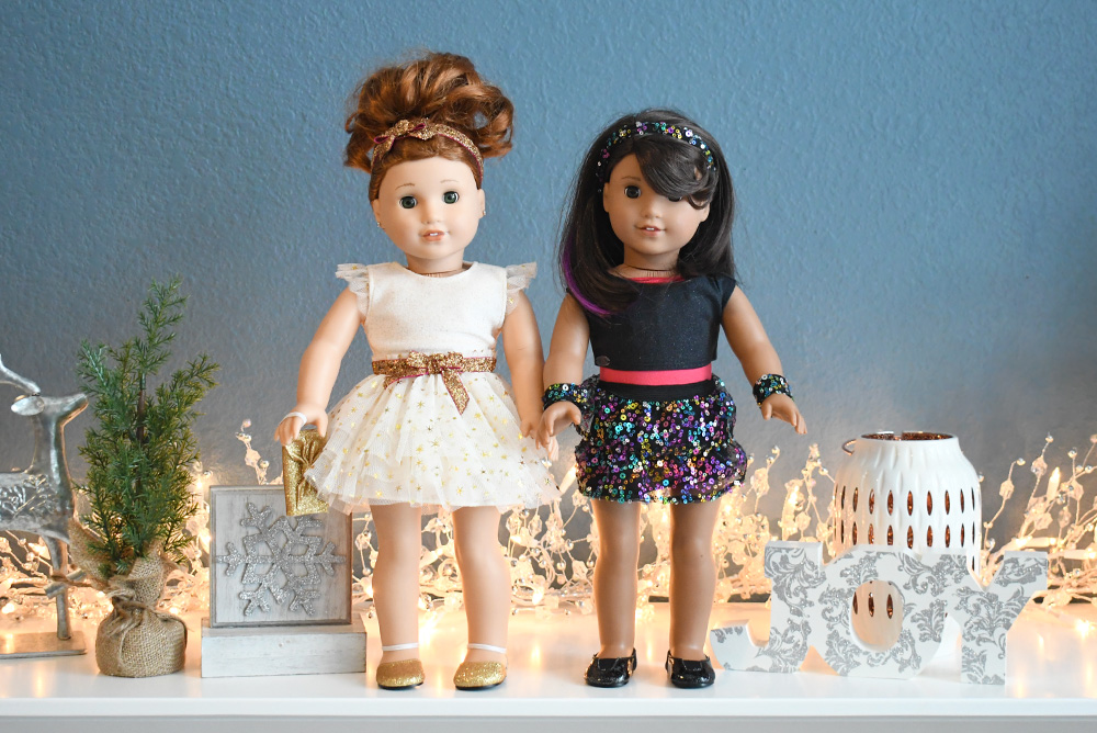 American Girl holiday outfits All that Glitters dress and sparkle dance outfit