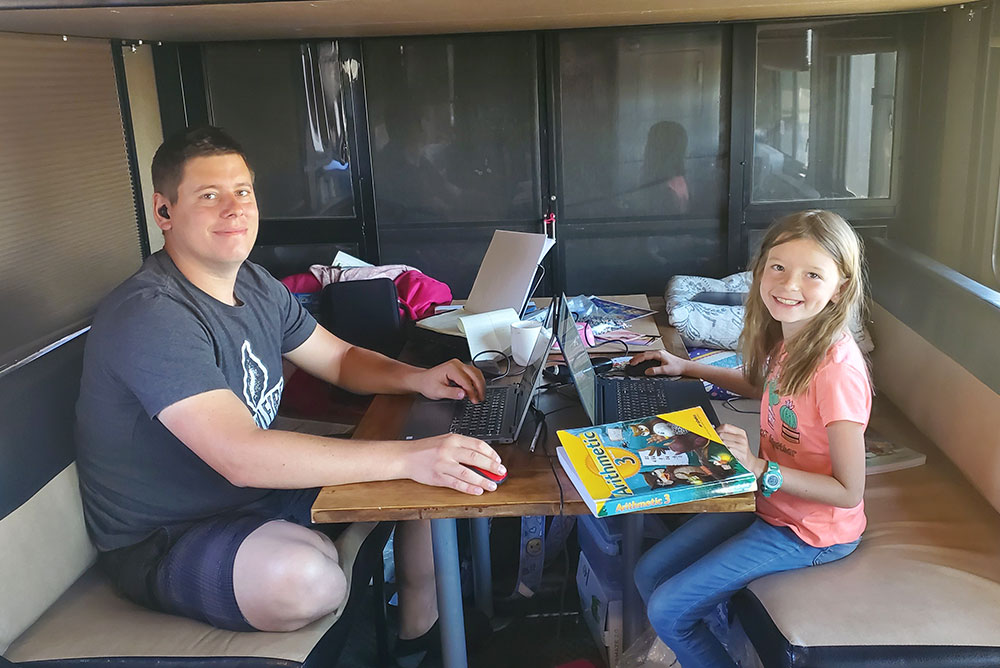 Working and homeschool in RV toy hauler