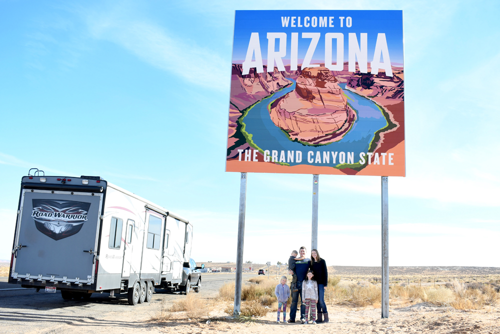 Family road trip RV toy hauler Arizona state line