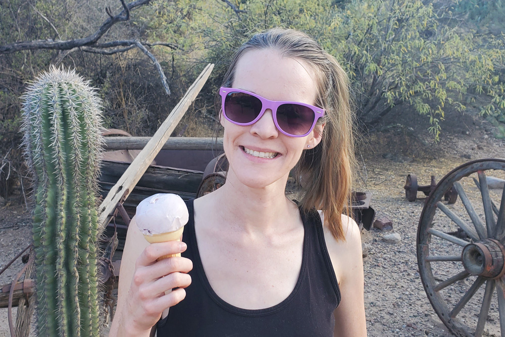 Katie Wallace ice cream sunglasses and cactus