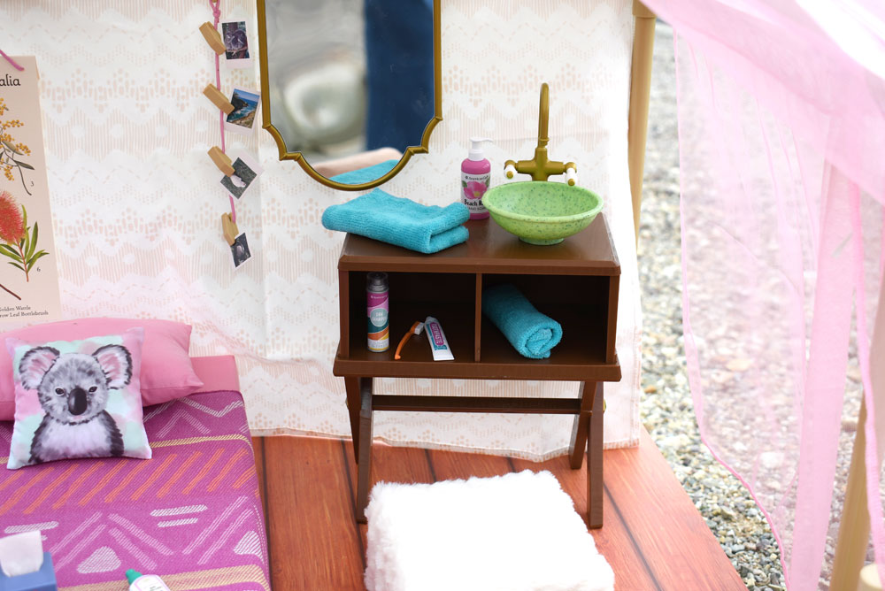 American Girl comfy camping tent washstand