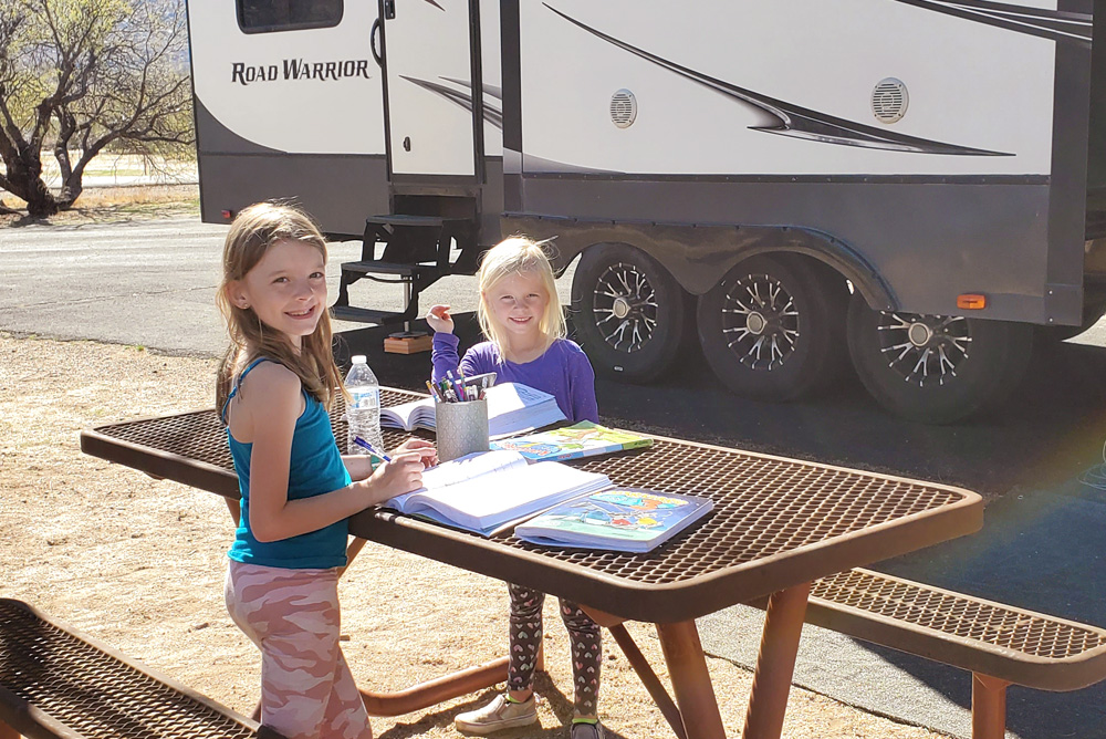 Homeschooling while camping at Catalina State Park in Arizona