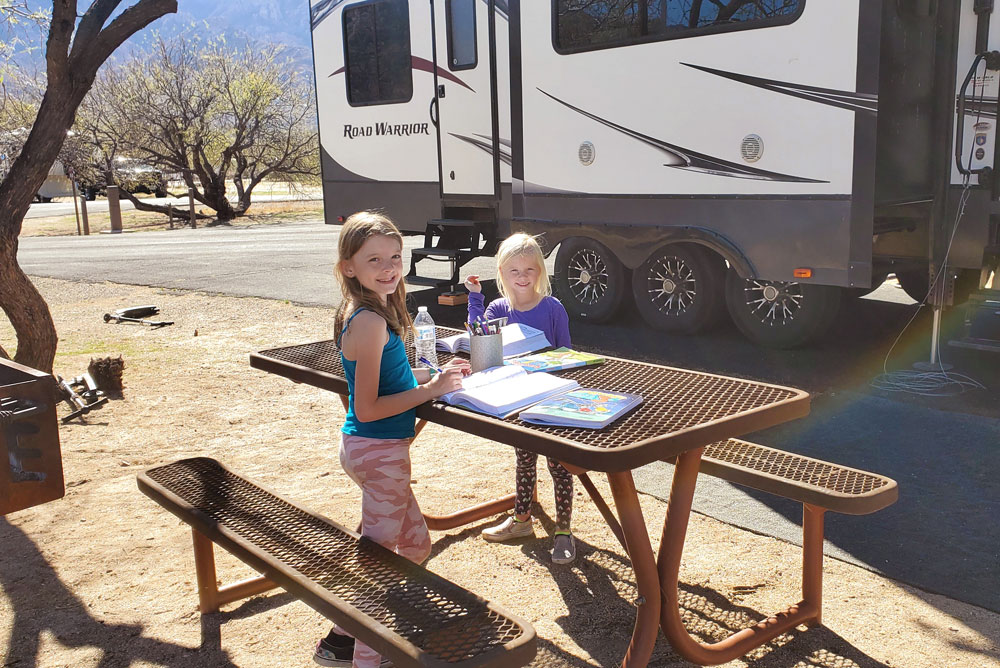 RV family homeschool routine at Catalina State Park