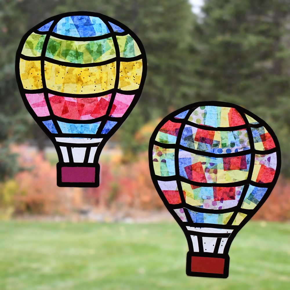 Handmade Stained Glass Hot Air Balloon Suncatcher Multi Coloured Glass 