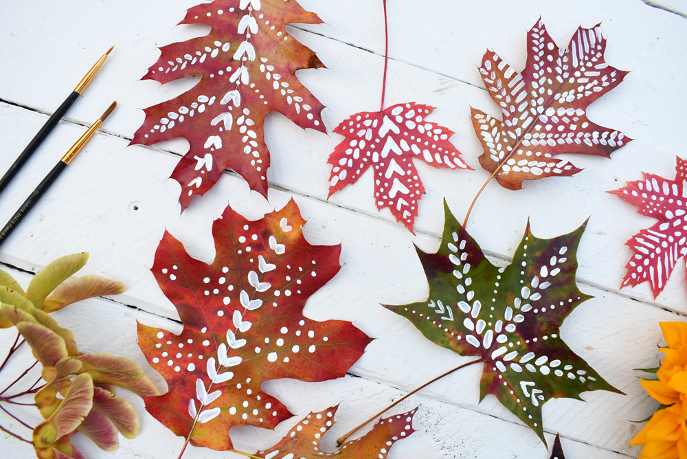 Relaxing craft painting on fall leaves