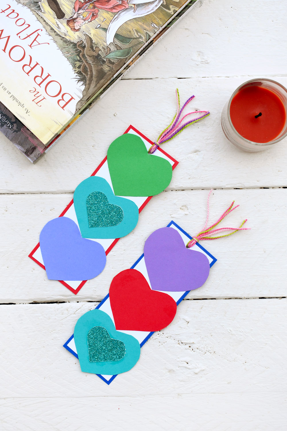 Easy kids craft paper heart bookmarks
