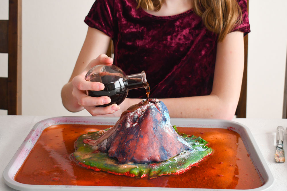 Baking soda and vinegar playdough volcanoes
