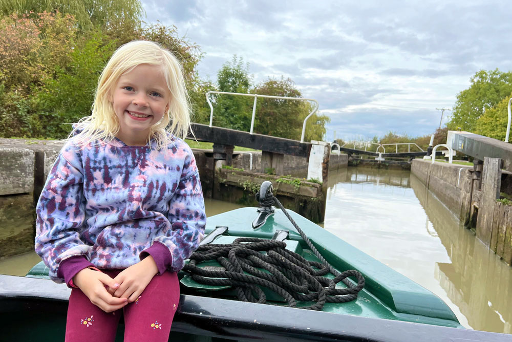 Narrowboat canal locks with kids