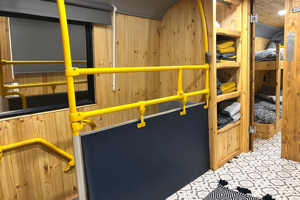 Upstairs converted double decker bus Airbnb