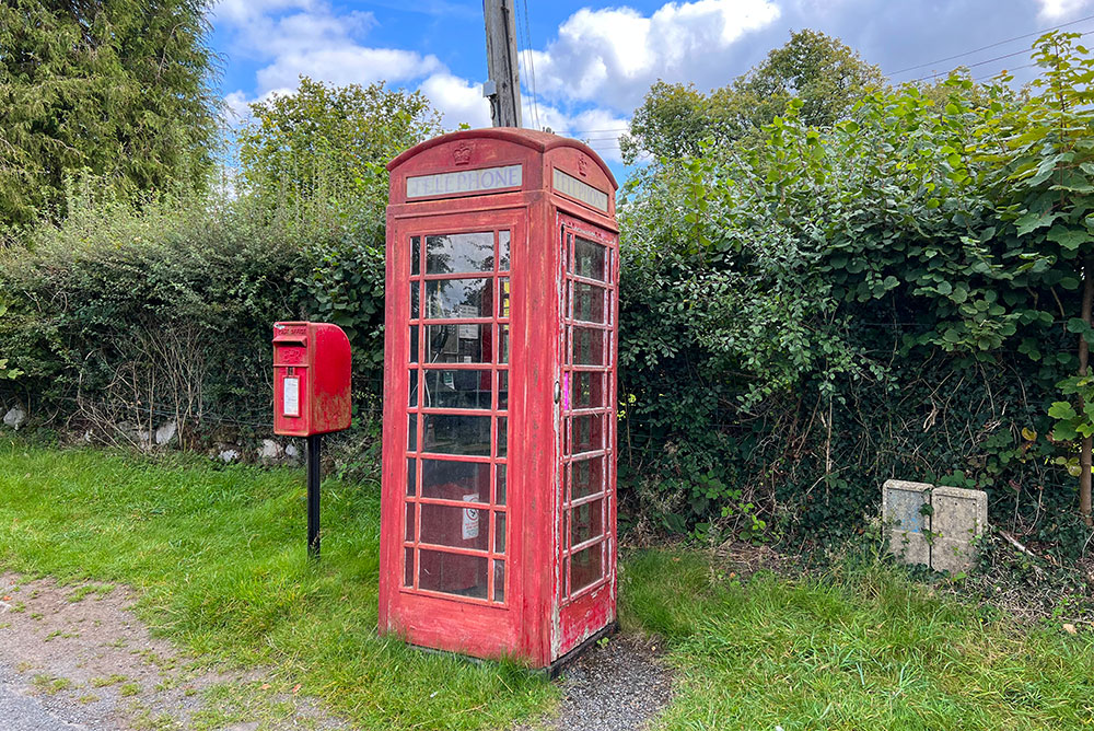 British phone booth in countryside
