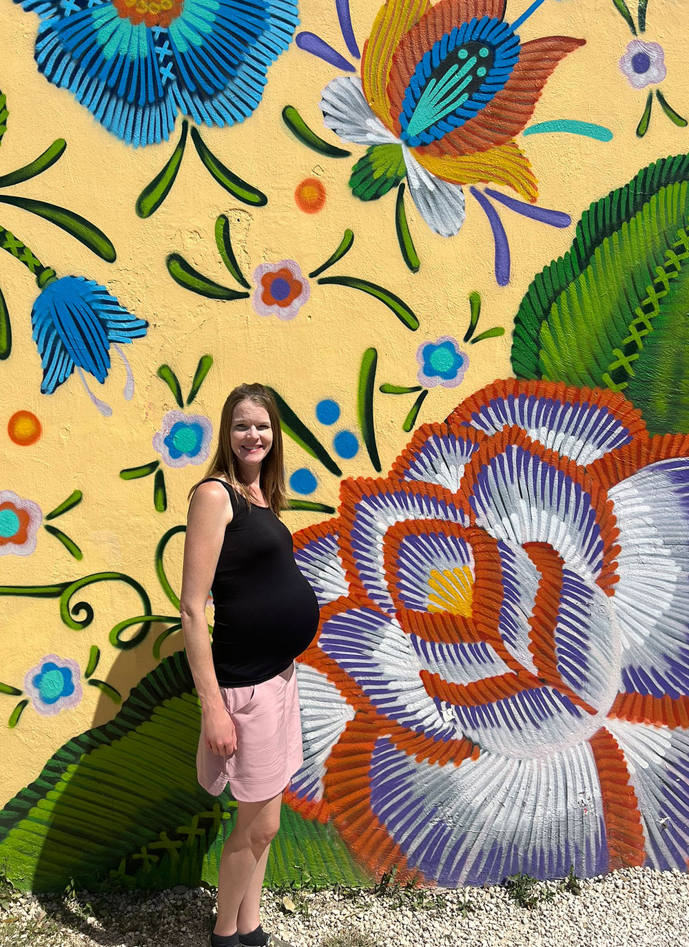 Katie Wallace pregnant Mexican floral mural