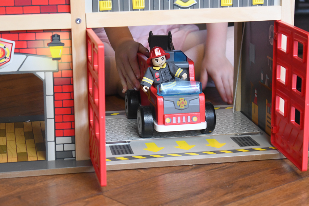 wooden fire station and fire truck hape