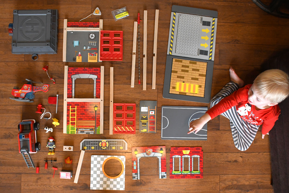 hape toys fire station build with kids