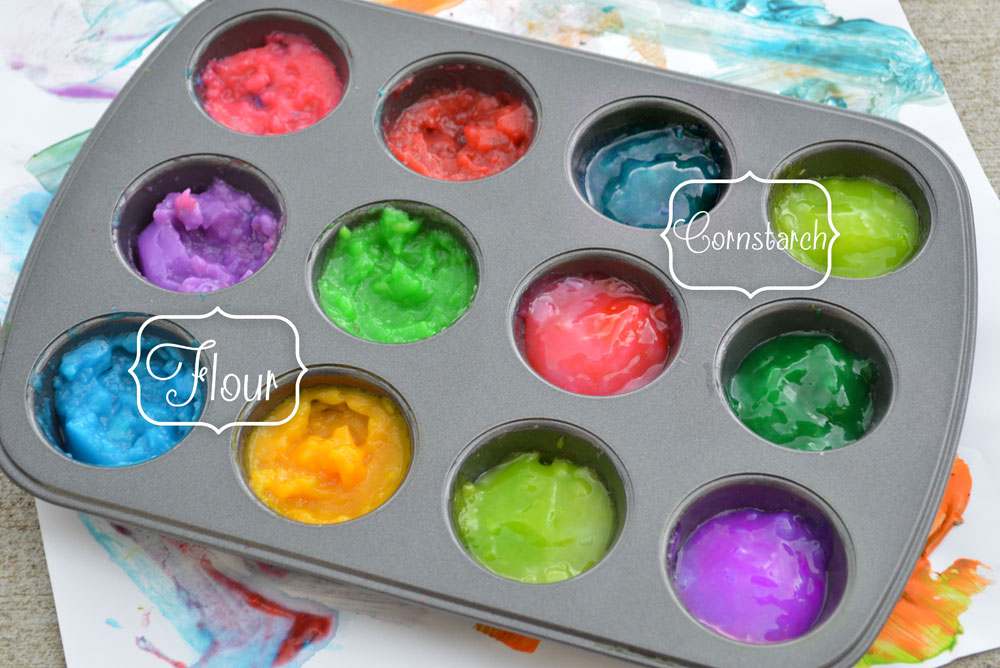 DIY homemade fingerpaint with cornstarch or flour