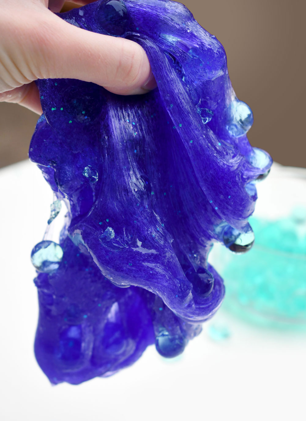 glitter slime with water beads sensory kids activity