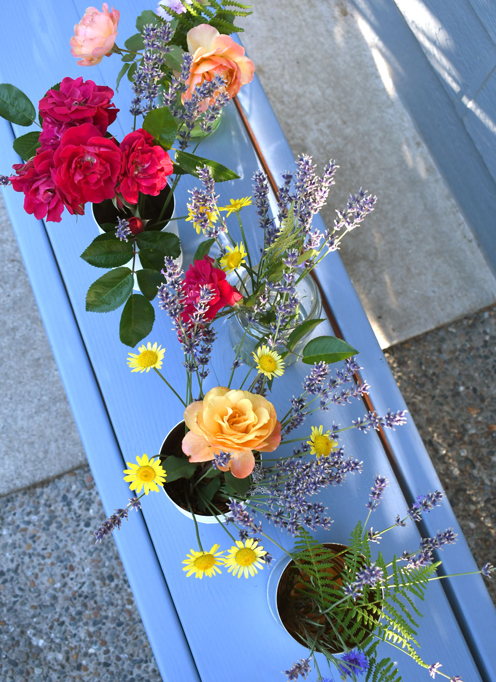 make flower vases using recycled tin cans and glass jars
