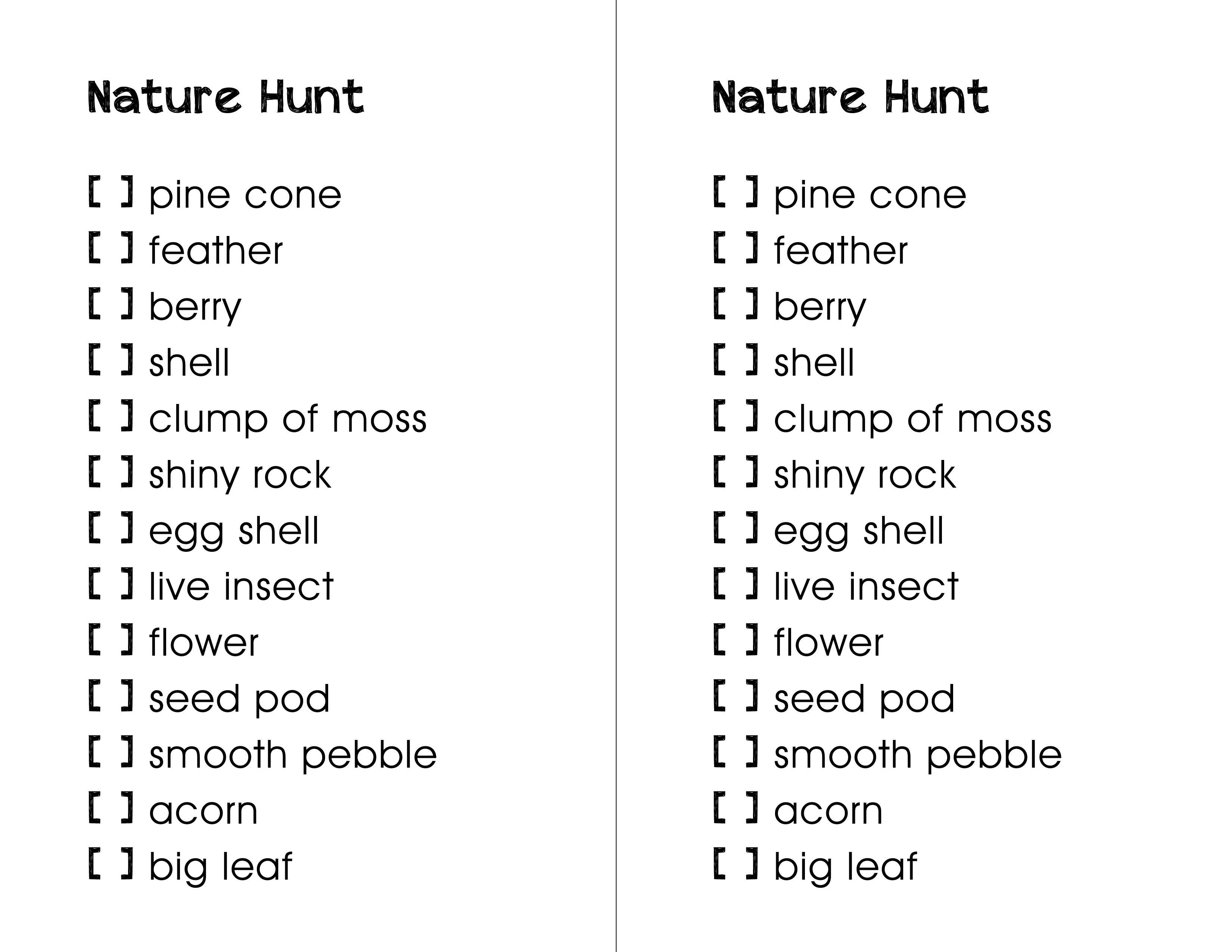 go on a nature scavenger hunt free printable