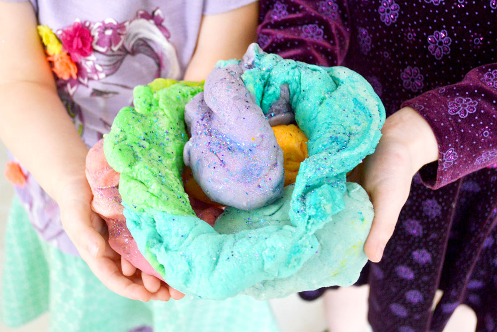 diy colorful unicorn playdough with glitter kids activity